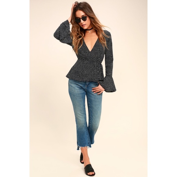 Lulus Love is Enough Black Polka Dot Wrap Top Sz L - Picture 4 of 13